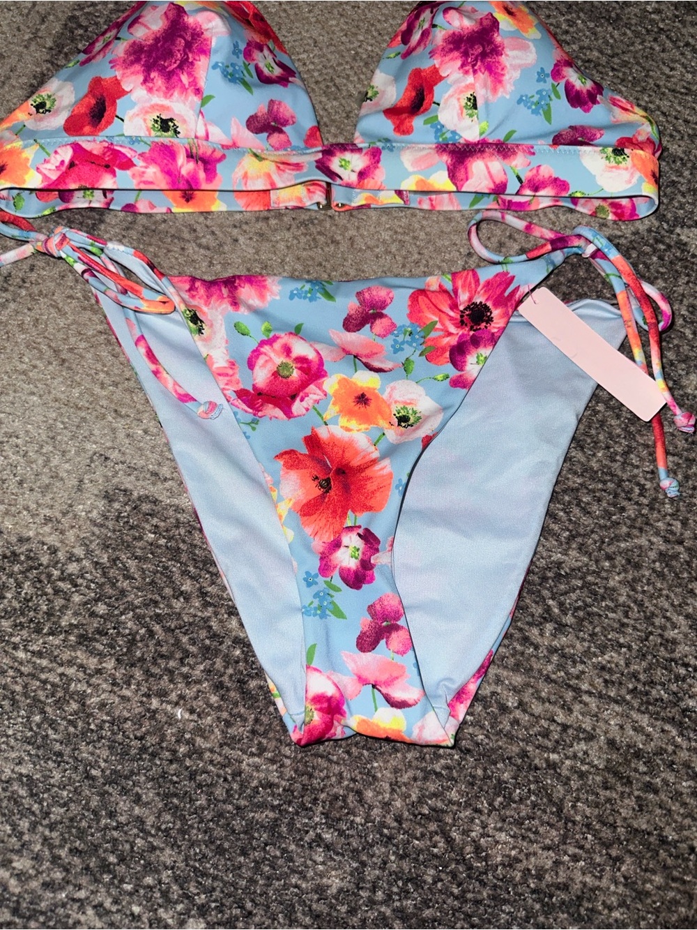 Victoria's Secret Floral Tie-String Bikini - Light Blue, Pink & Orange - Picture 3 of 5